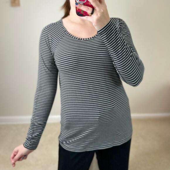 Lululemon Athletica Heathered Dark Gray Striped Long Sleeve Tee - Picture 1 of 3